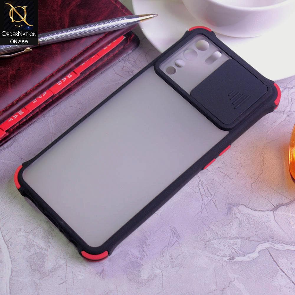 Oppo Reno 3 Cover - Black - Shockproof Bumper Color Border Semi Transparent Camera Slide Protection Case