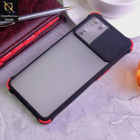 Oppo Reno 3 Cover - Black - Shockproof Bumper Color Border Semi Transparent Camera Slide Protection Case