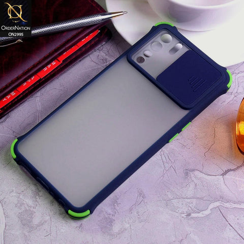 Oppo A91 Cover - Blue - Shockproof Bumper Color Border Semi Transparent Camera Slide Protection Case