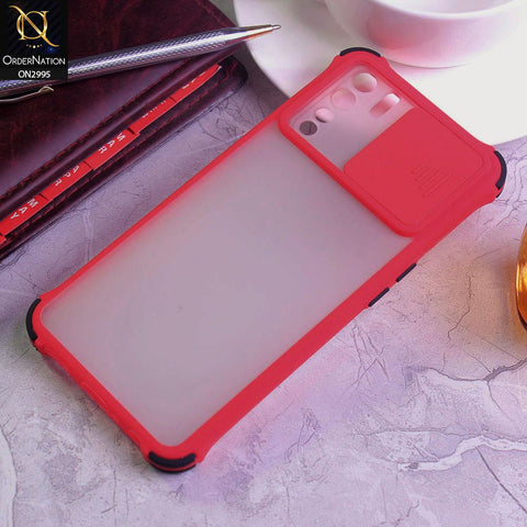Oppo Reno 3 Cover - Red - Shockproof Bumper Color Border Semi Transparent Camera Slide Protection Case