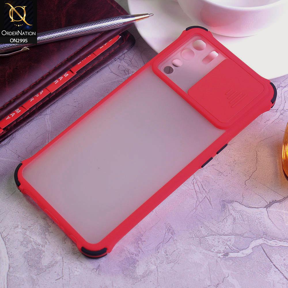 Oppo A91 Cover - Red - Shockproof Bumper Color Border Semi Transparent Camera Slide Protection Case