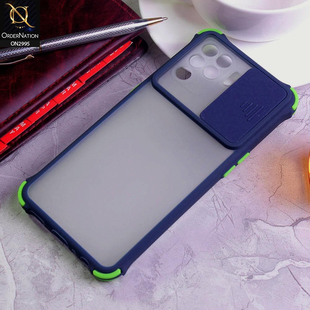 Oppo F19 Pro Cover - Blue - Shockproof Bumper Color Border Semi Transparent Camera Slide Protection Case
