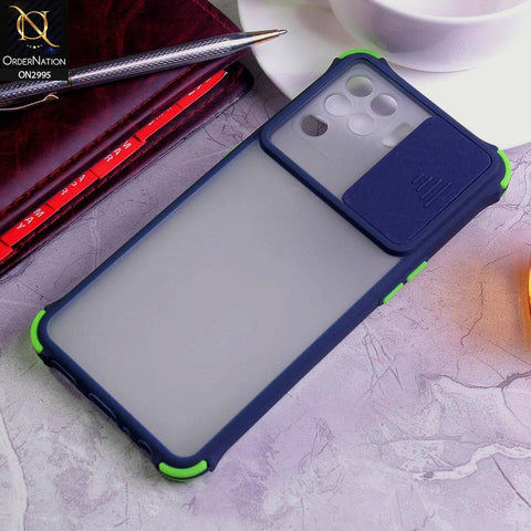 Oppo F19 Pro Cover - Blue - Shockproof Bumper Color Border Semi Transparent Camera Slide Protection Case