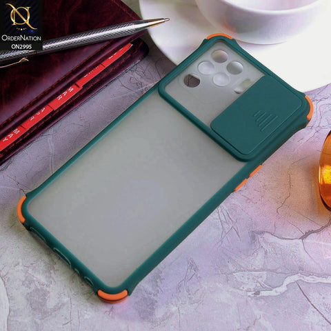 Oppo F19 Pro Cover - Dark Green - Shockproof Bumper Color Border Semi Transparent Camera Slide Protection Case