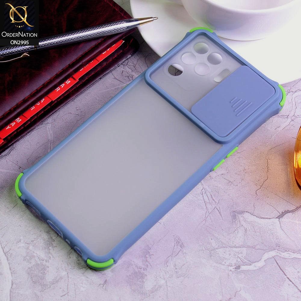 Oppo F19 Pro Cover - Gray - Shockproof Bumper Color Border Semi Transparent Camera Slide Protection Case