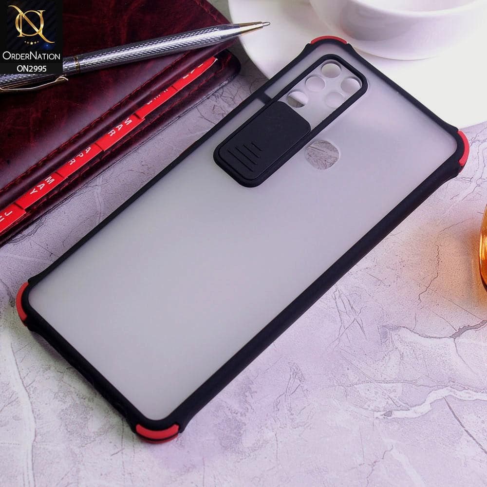 Infinix Hot 10 Cover - Black - Shockproof Bumper Color Border Semi Transparent Camera Slide Protection Case