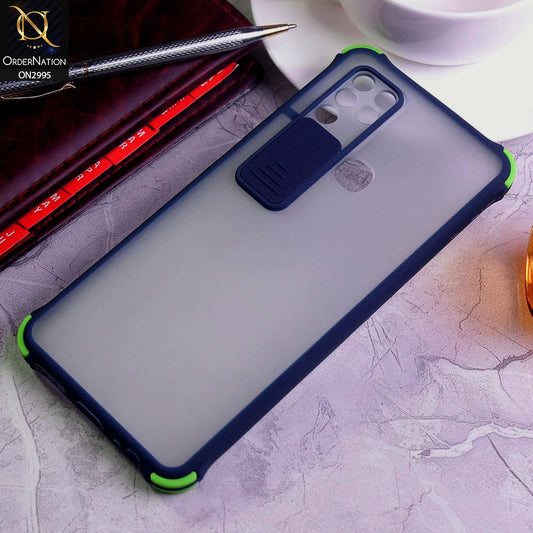 Infinix Hot 10 Cover - Blue - Shockproof Bumper Color Border Semi Transparent Camera Slide Protection Case