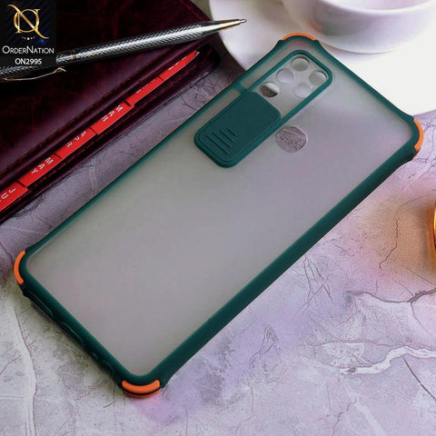 Infinix Hot 10 Cover - Dark Green - Shockproof Bumper Color Border Semi Transparent Camera Slide Protection Case