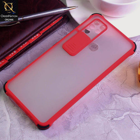 Infinix Hot 10 Cover - Red - Shockproof Bumper Color Border Semi Transparent Camera Slide Protection Case