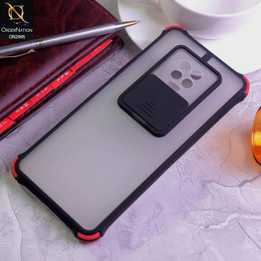 Infinix Note 7 Cover - Black - Shockproof Bumper Color Border Semi Transparent Camera Slide Protection Case
