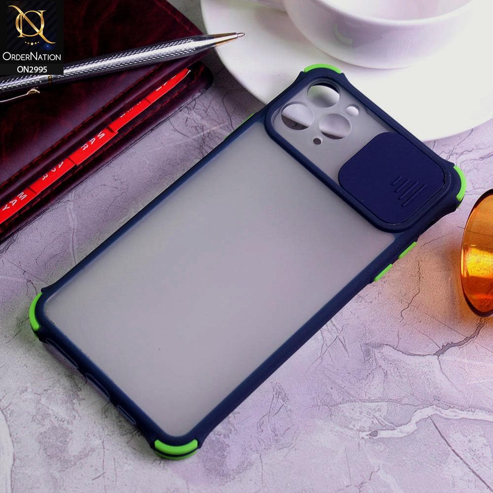 iPhone 11 Pro Cover - Blue - Shockproof Bumper Color Border Semi Transparent Camera Slide Protection Case