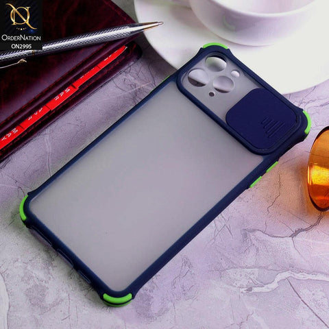 iPhone 11 Pro Cover - Blue - Shockproof Bumper Color Border Semi Transparent Camera Slide Protection Case