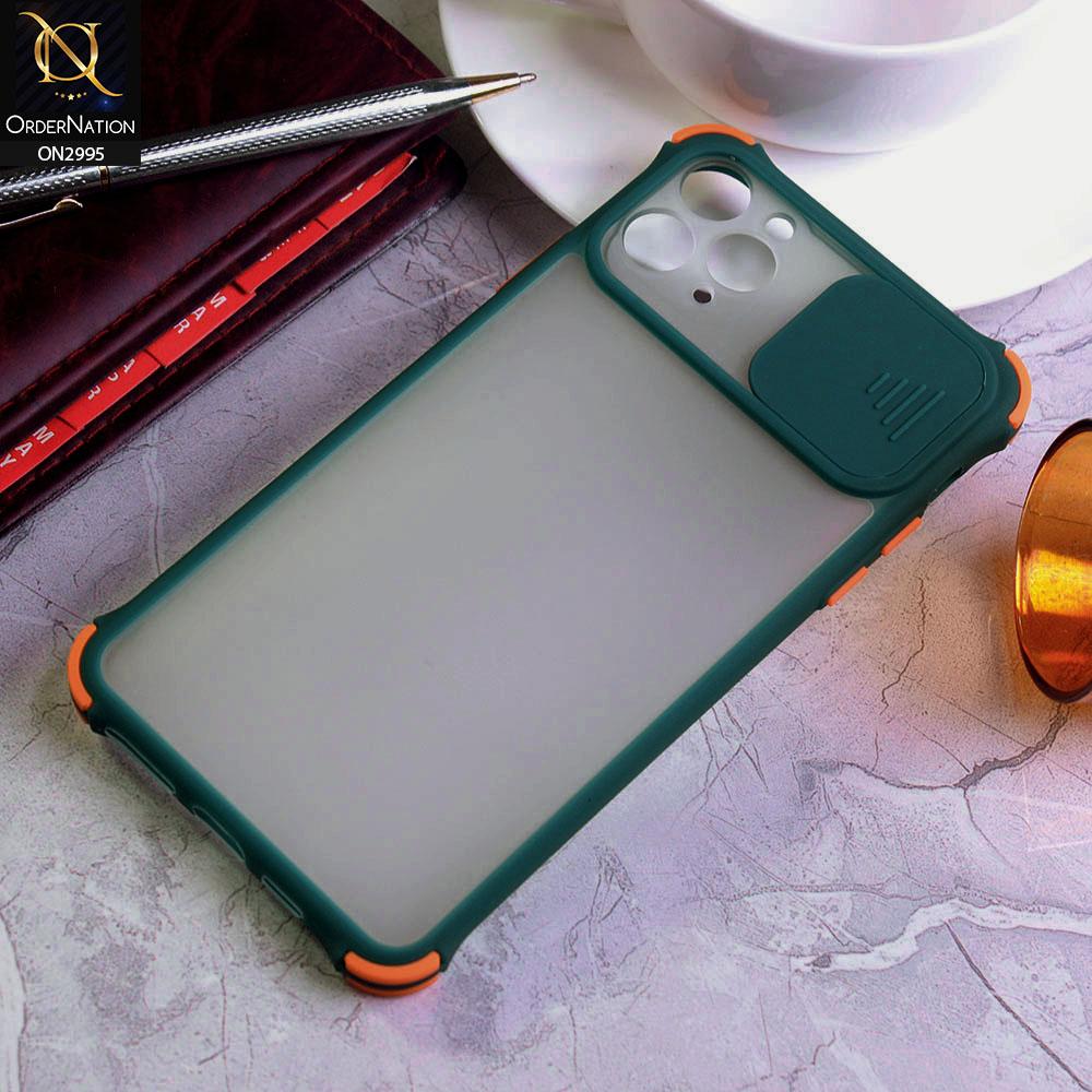 iPhone 11 Pro Cover - Dark Green - Shockproof Bumper Color Border Semi Transparent Camera Slide Protection Case