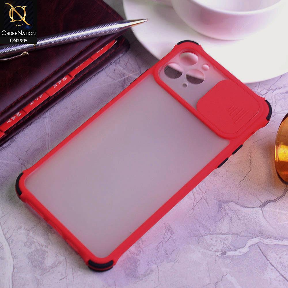 iPhone 11 Pro Max Cover - Red - Shockproof Bumper Color Border Semi Transparent Camera Slide Protection Case