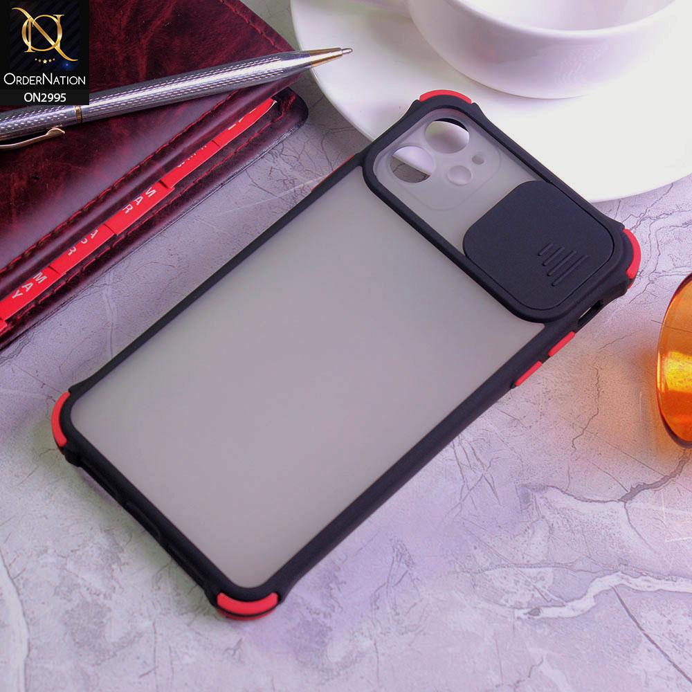 iPhone 12 Cover - Black - Shockproof Bumper Color Border Semi Transparent Camera Slide Protection Case
