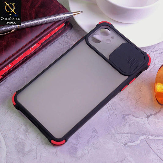 iPhone 12 Cover - Black - Shockproof Bumper Color Border Semi Transparent Camera Slide Protection Case