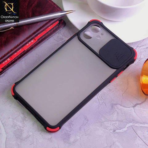 iPhone 12 Cover - Black - Shockproof Bumper Color Border Semi Transparent Camera Slide Protection Case
