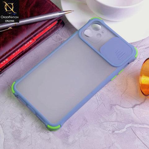 iPhone 12 Cover - Gray - Shockproof Bumper Color Border Semi Transparent Camera Slide Protection Case