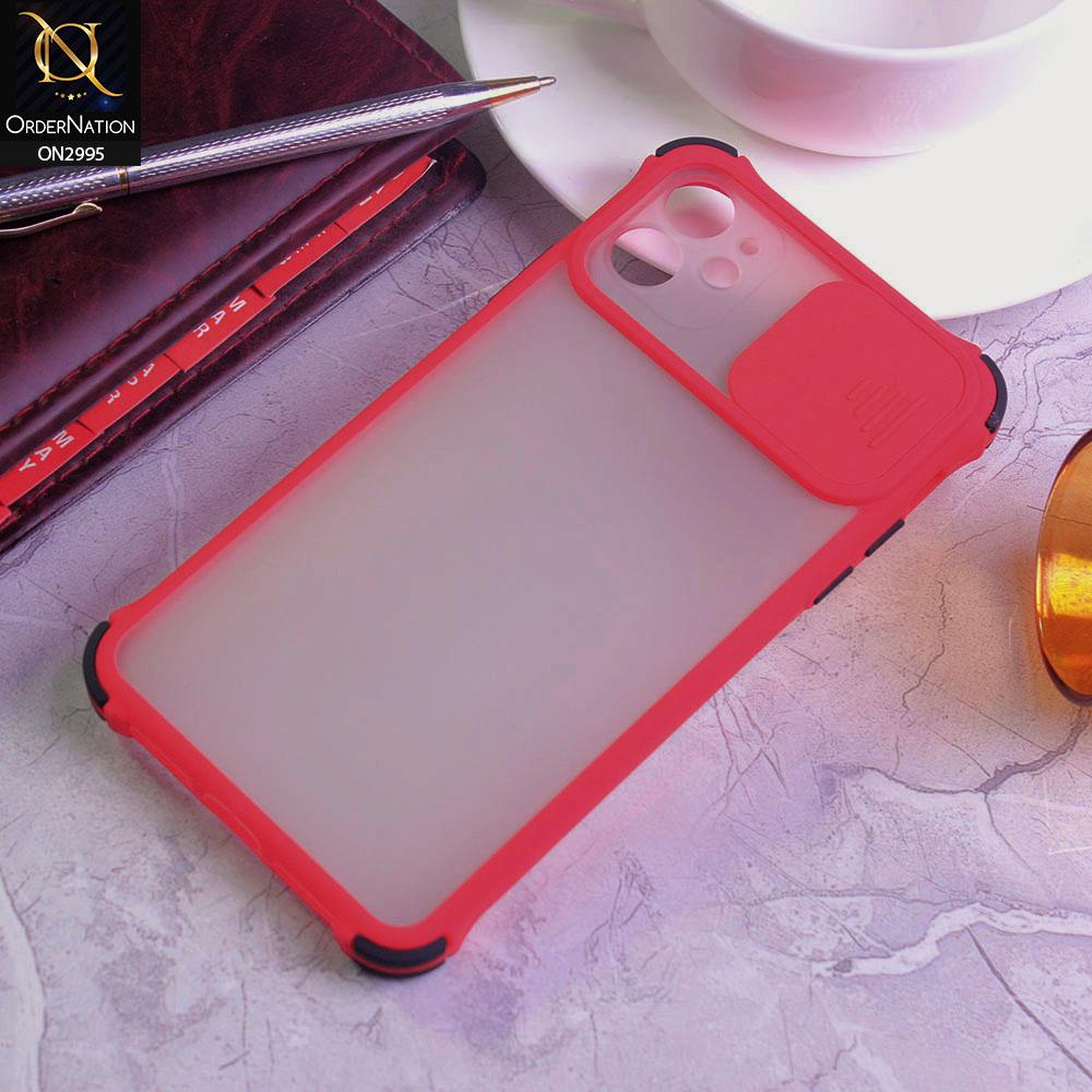 iPhone 12 Cover - Red - Shockproof Bumper Color Border Semi Transparent Camera Slide Protection Case