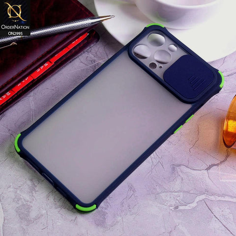 iPhone 12 Pro Cover - Blue - Shockproof Bumper Color Border Semi Transparent Camera Slide Protection Case