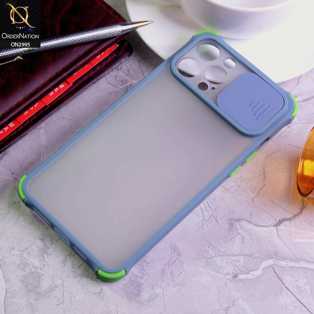 iPhone 12 Pro Max Cover - Gray - Shockproof Bumper Color Border Semi Transparent Camera Slide Protection Case