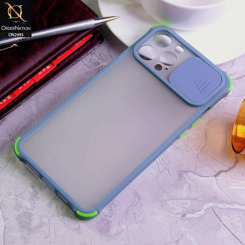 iPhone 12 Pro Max Cover - Gray - Shockproof Bumper Color Border Semi Transparent Camera Slide Protection Case