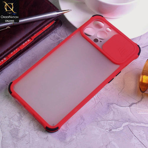 iPhone 12 Pro Max Cover - Red - Shockproof Bumper Color Border Semi Transparent Camera Slide Protection Case