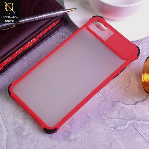 iPhone 8 Plus / 7 Plus Cover - Red - Shockproof Bumper Color Border Semi Transparent Camera Slide Protection Case