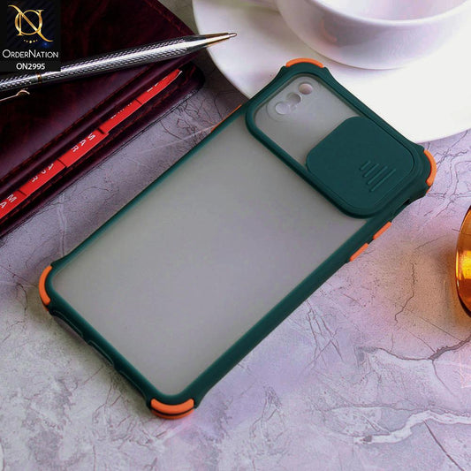 iPhone XS / X Cover - Dark Green - Shockproof Bumper Color Border Semi Transparent Camera Slide Protection Case