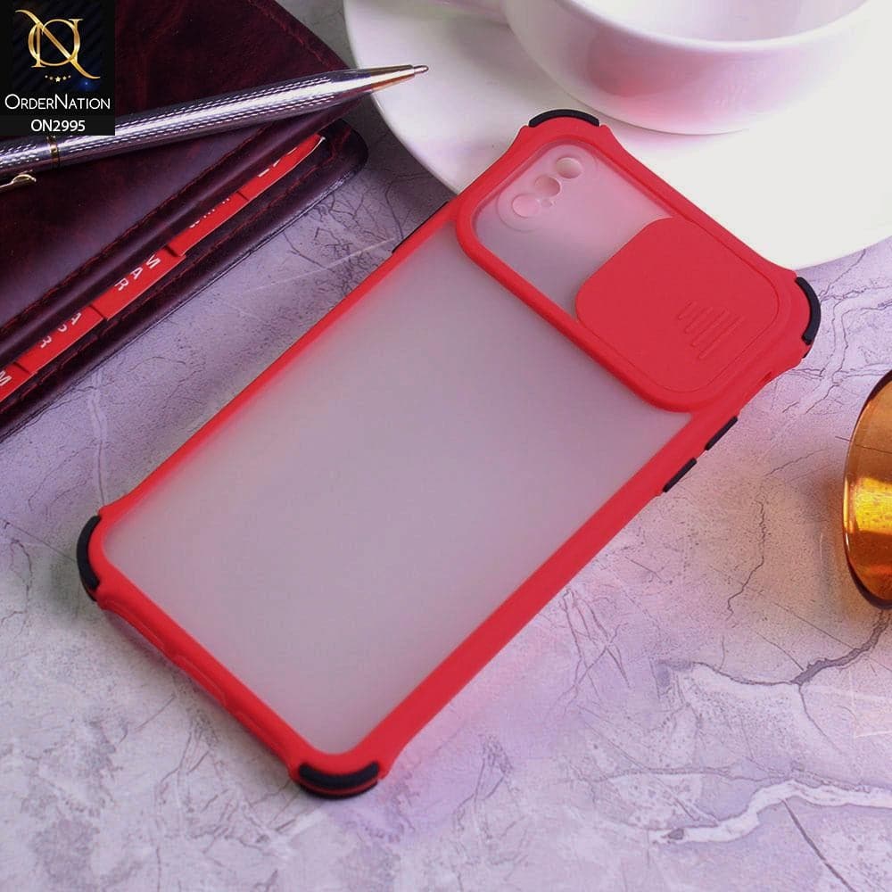 iPhone XS / X Cover - Red - Shockproof Bumper Color Border Semi Transparent Camera Slide Protection Case