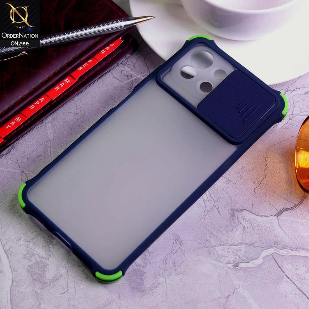 Xiaomi Mi 11 Lite Cover - Blue - Shockproof Bumper Color Border Semi Transparent Camera Slide Protection Case