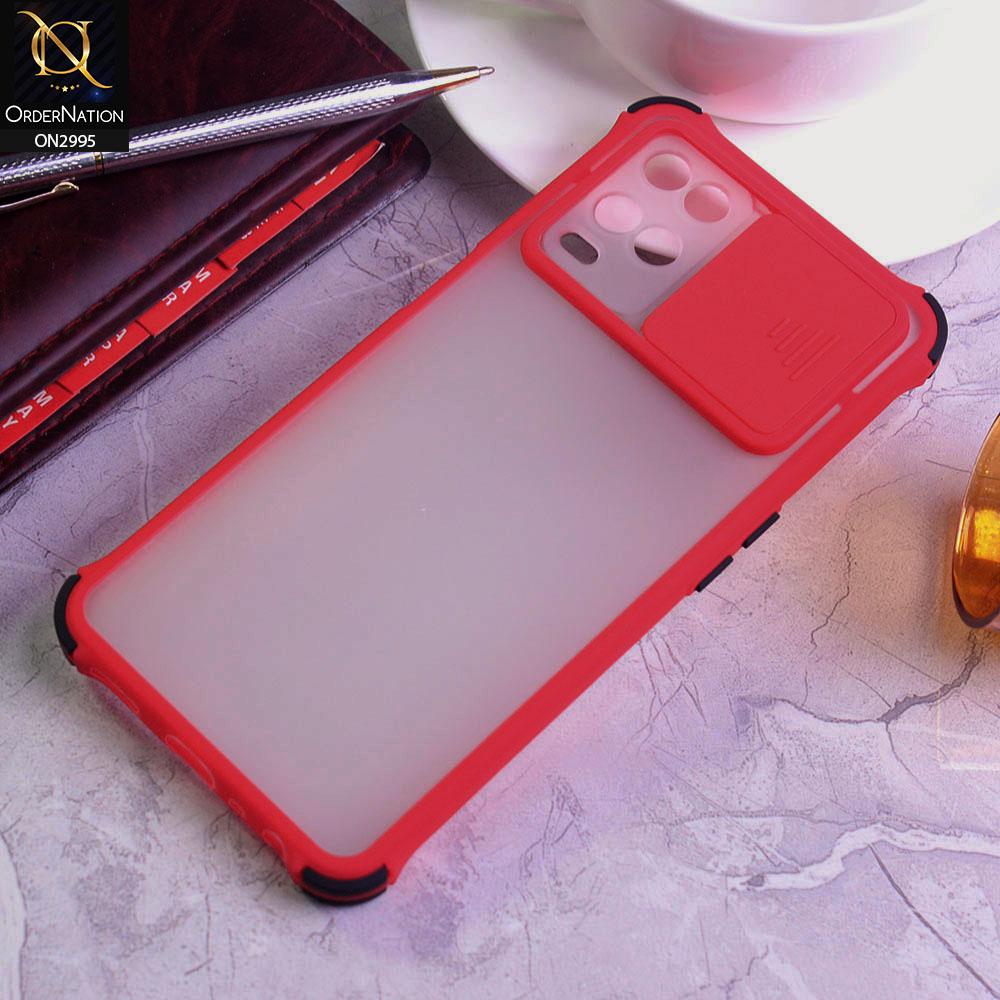 Oppo A54 4G Cover - Red - Shockproof Bumper Color Border Semi Transparent Camera Slide Protection Case
