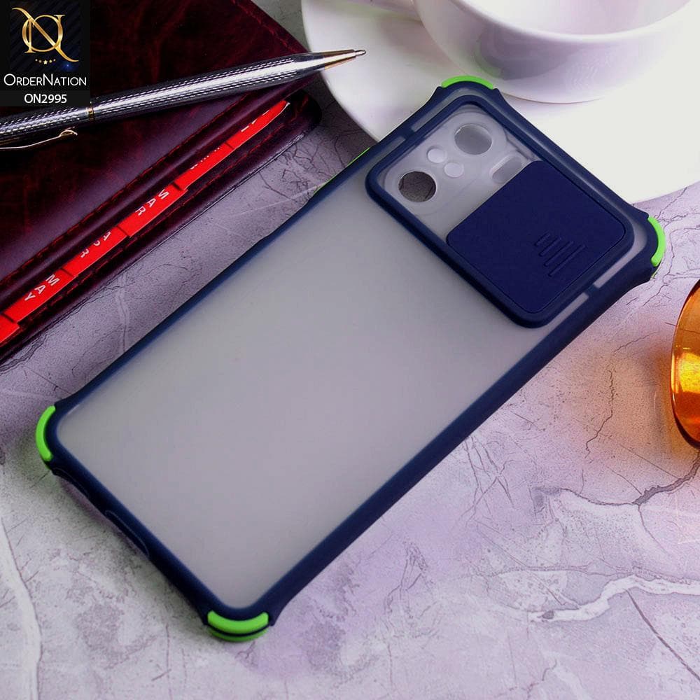Xiaomi Poco F3 Cover - Blue - Shockproof Bumper Color Border Semi Transparent Camera Slide Protection Case
