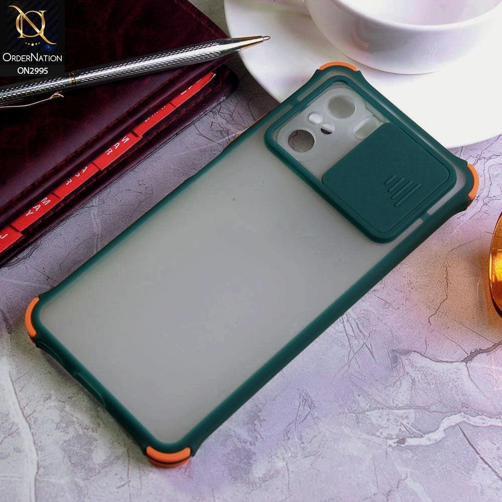 Xiaomi Poco F3 Cover - Dark Green - Shockproof Bumper Color Border Semi Transparent Camera Slide Protection Case