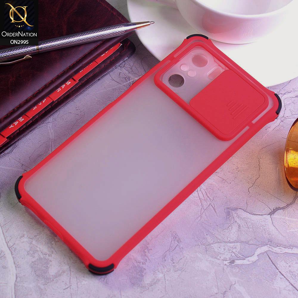 Xiaomi Poco F3 Cover - Red - Shockproof Bumper Color Border Semi Transparent Camera Slide Protection Case