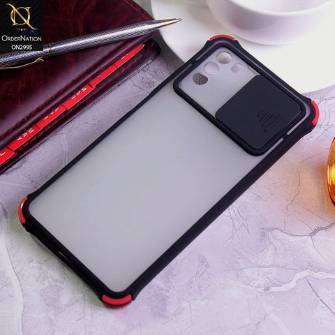 Xiaomi Poco M3 Cover - Black - Shockproof Bumper Color Border Semi Transparent Camera Slide Protection Case