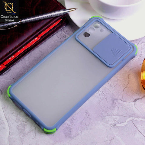 Xiaomi Poco M3 Cover - Gray - Shockproof Bumper Color Border Semi Transparent Camera Slide Protection Case