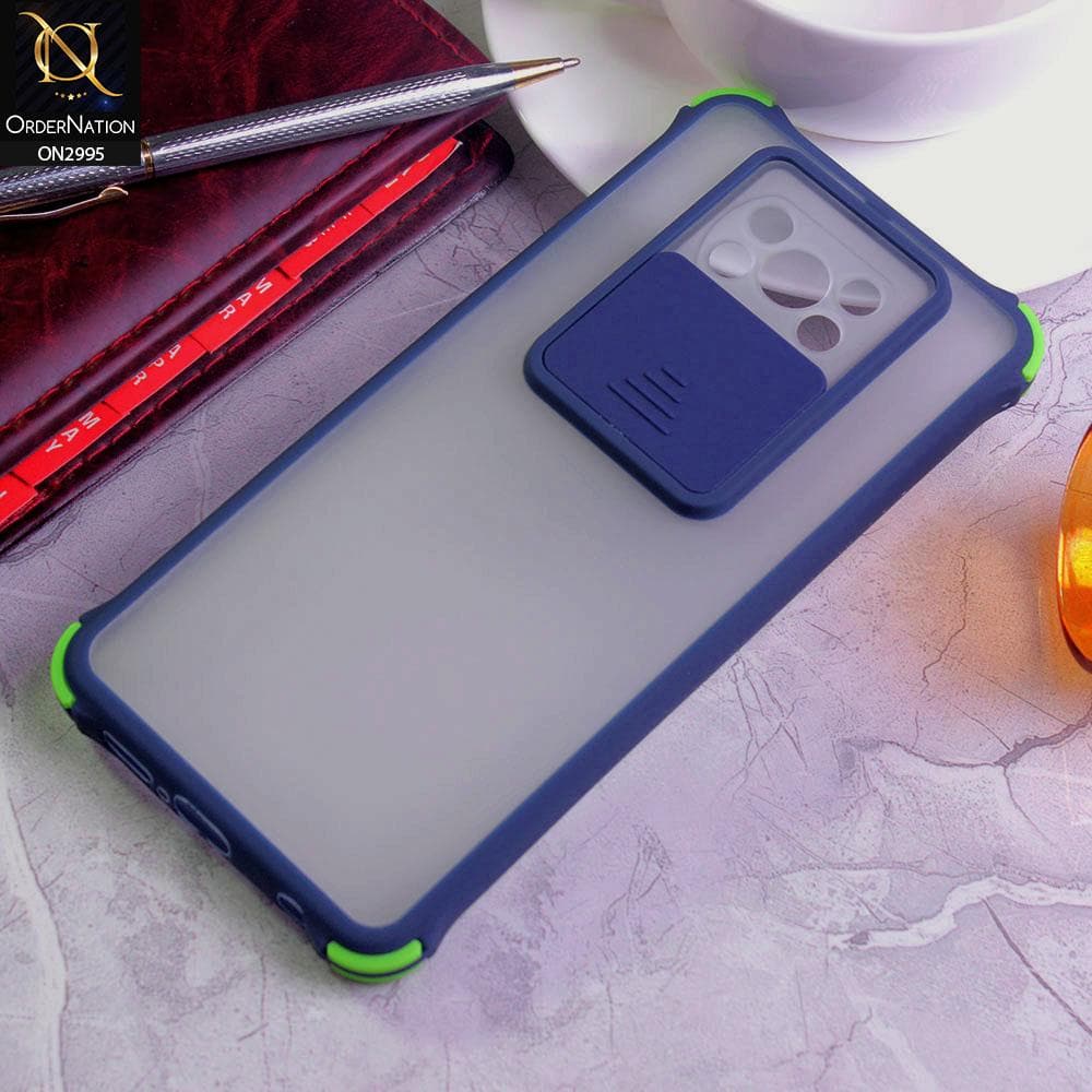 Xiaomi Poco X3 Cover - Blue - Shockproof Bumper Color Border Semi Transparent Camera Slide Protection Case