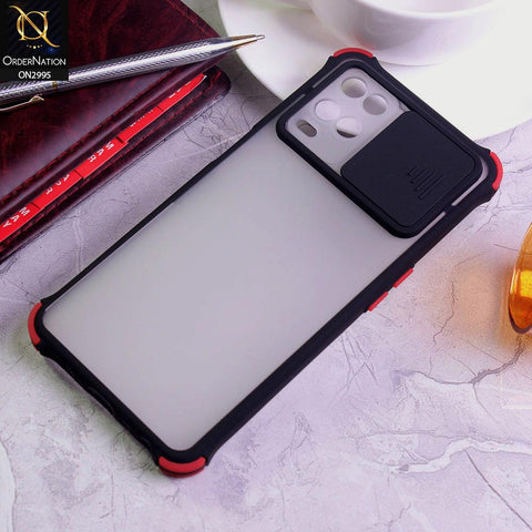 Realme 8 Cover - Black - Shockproof Bumper Color Border Semi Transparent Camera Slide Protection Case
