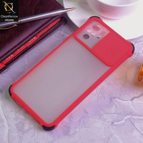 Xiaomi Redmi Note 10 4G Cover - Red - Shockproof Bumper Color Border Semi Transparent Camera Slide Protection Case