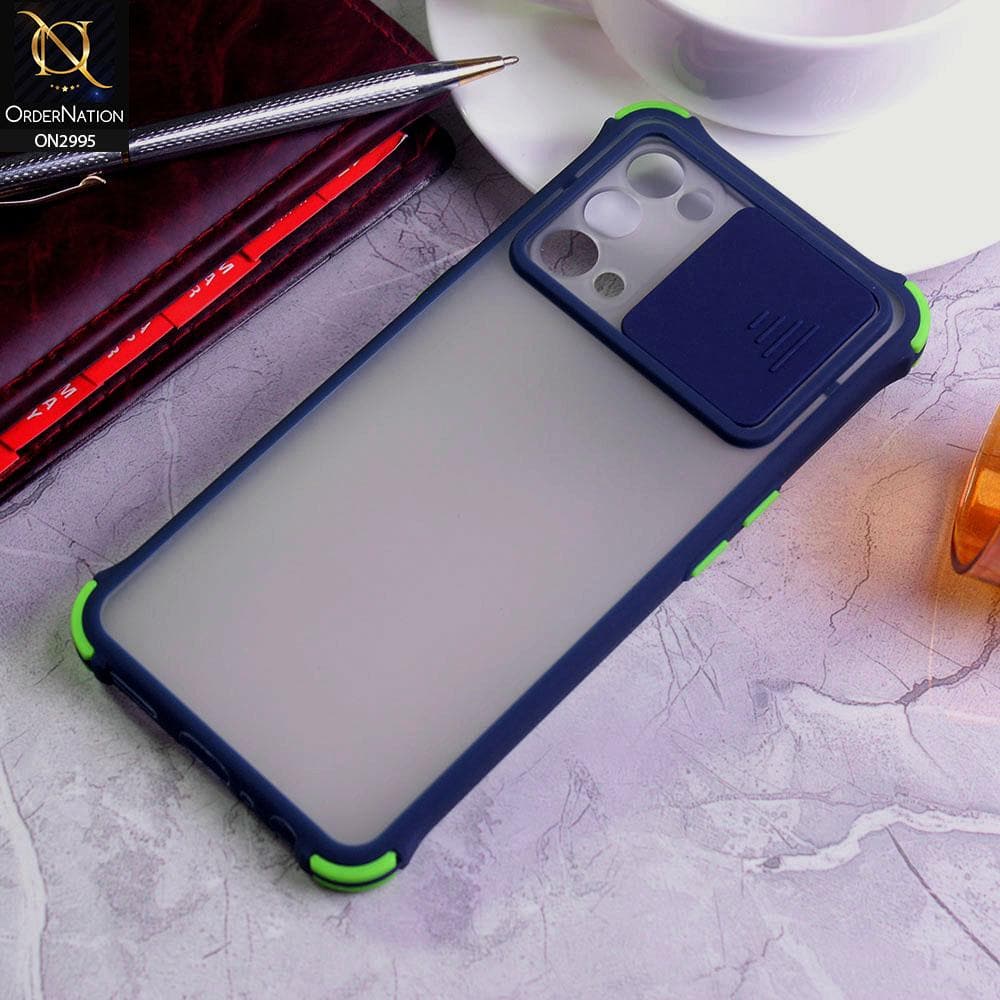 Oppo Find X3 Lite Cover - Blue - Shockproof Bumper Color Border Semi Transparent Camera Slide Protection Case
