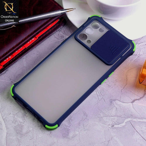 Oppo Find X3 Lite Cover - Blue - Shockproof Bumper Color Border Semi Transparent Camera Slide Protection Case