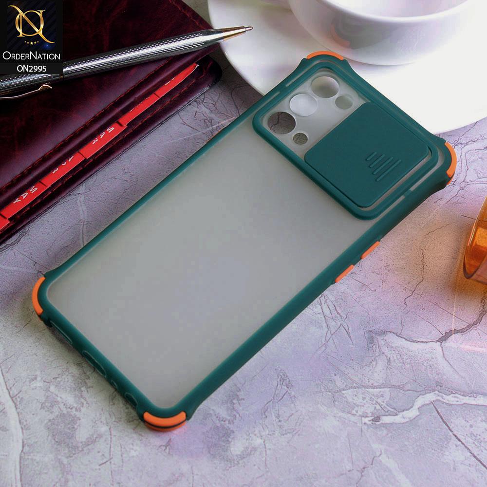 Oppo Reno 5 5G Cover - Dark Green - Shockproof Bumper Color Border Semi Transparent Camera Slide Protection Case
