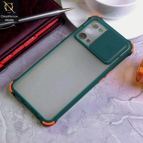 Oppo Reno 5 4G Cover - Dark Green - Shockproof Bumper Color Border Semi Transparent Camera Slide Protection Case