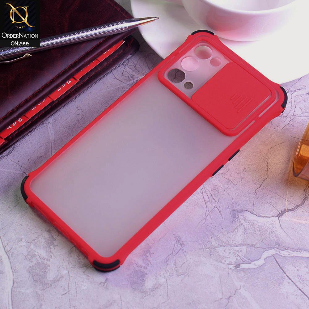 Oppo Reno 5 5G Cover - Red - Shockproof Bumper Color Border Semi Transparent Camera Slide Protection Case