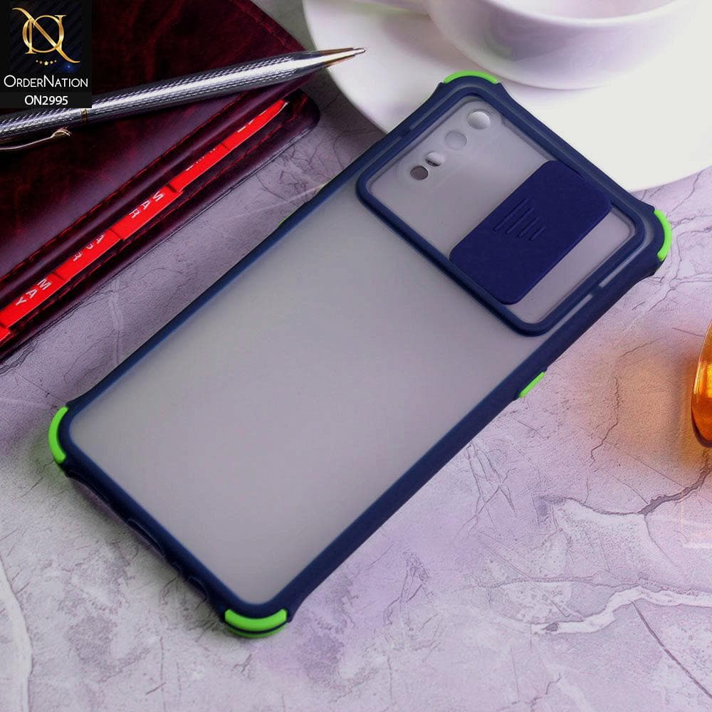 Vivo S1 Cover - Blue - Shockproof Bumper Color Border Semi Transparent Camera Slide Protection Case