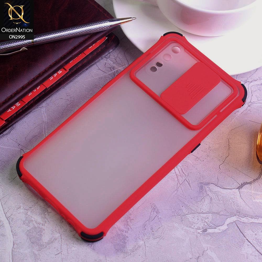 Vivo S1 Cover - Red - Shockproof Bumper Color Border Semi Transparent Camera Slide Protection Case