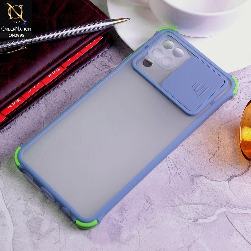 Samsung Galaxy A12 Cover - Gray - Shockproof Bumper Color Border Semi Transparent Camera Slide Protection Case