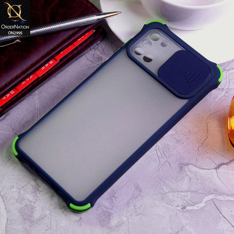 Samsung Galaxy A31 Cover - Blue - Shockproof Bumper Color Border Semi Transparent Camera Slide Protection Case
