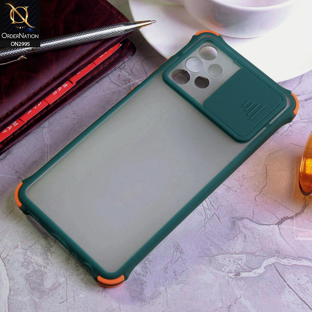 Samsung Galaxy A32 4G Cover - Dark Green - Shockproof Bumper Color Border Semi Transparent Camera Slide Protection Case